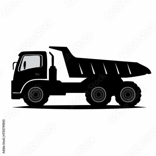 Articulated Dump Truck Silhouette Icon in Side View Featuring a Tilting Bed for Industrial Use