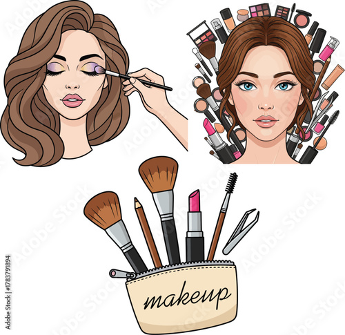Makeup and Beauty Vector Illustration Set