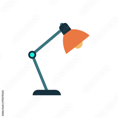 Desk lamp flat design icon illustration, task lighting for office workspace, study, and home illumination