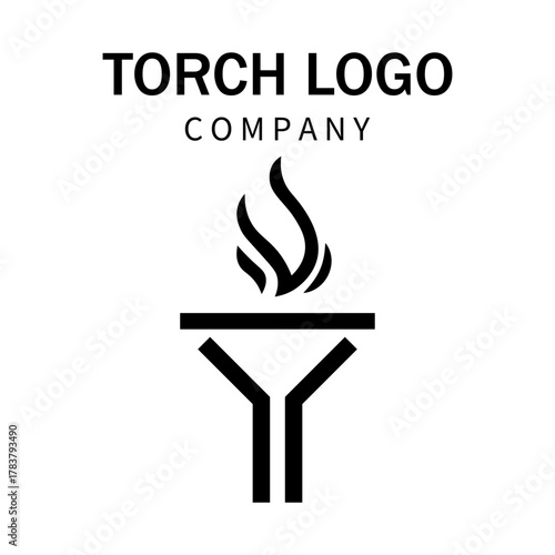 Initial Letter T Burning Torch Fire Flame with Pillar column logo design
