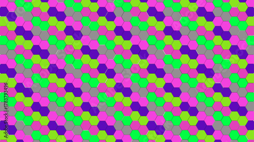 Vibrant Hexagon Pattern Background with Purple Green Pink and Gray Tones Seamless and Modern Design for Digital Art and Creative Projects