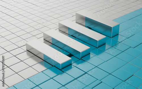 Minimal Futuristic 3D Steps on Aqua Metallic Tiles – Modern Geometric Abstract Background.