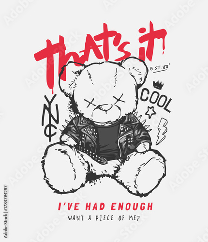 cool bear in leather jacket vector illustration - created by hand drawn