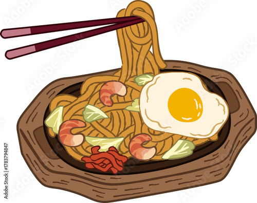 Japanese yakisoba noodles vector illustration