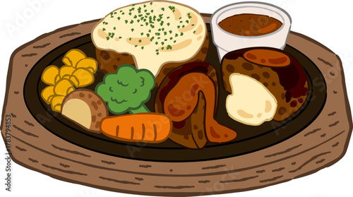 Japanese hamburg steak vector illustration