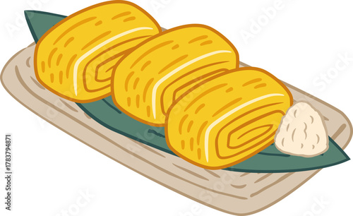 Japanese tamagoyaki rolled omelette vector illustration