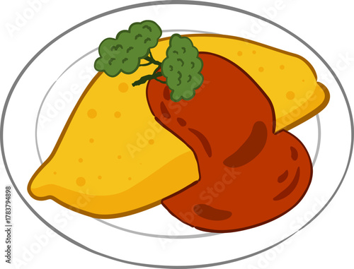Japanese omurice rice omelette vector illustration