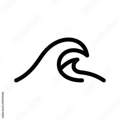 Minimalist black line art ocean wave icon with a curling crest and smaller secondary wave.