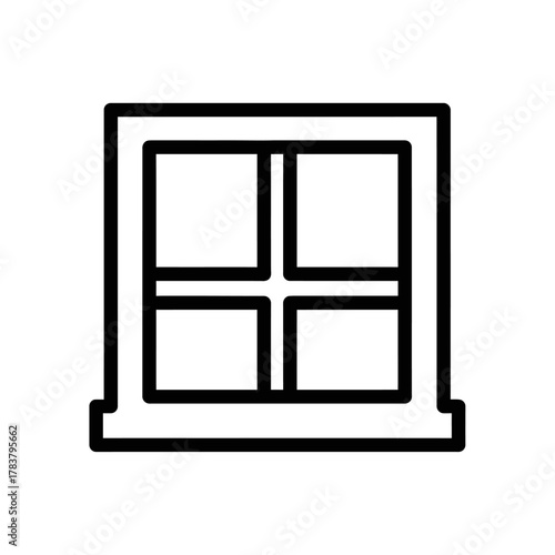 Minimalist black outline icon of a four-pane square window with a sill.