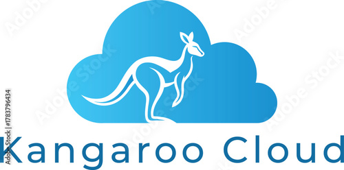 Kangaroo cloud logo design concept, modern cloud storage sign, digital hosting company identity illustration