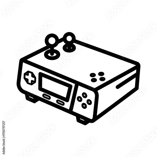 Retro gaming console with dual joysticks and buttons.