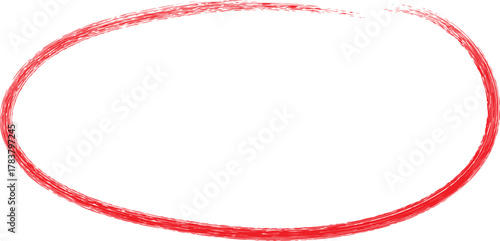 Hand drawn red oval circle marking a point of interest on a white background