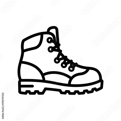 Rugged Black and White Outline of a Sturdy Hiking Boot.