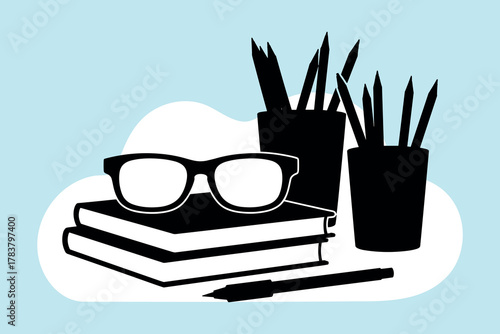 Books and Glasses Vector Design