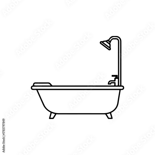 Bathtub shower silhouette icon vector illustration on white background
