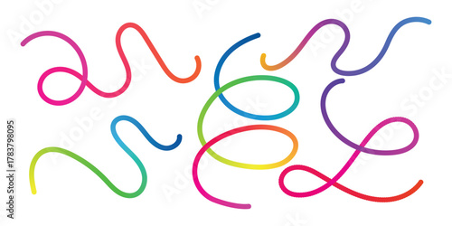 Colorful abstract wavy lines and swirls on a white background