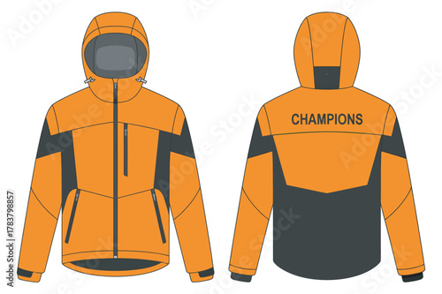 Orange and Gray Winter Jacket Mockup Front and Back Design With Hood