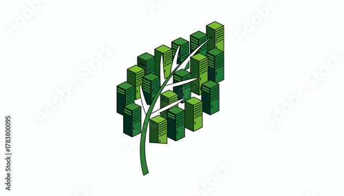 Green Data Center Concept: Sustainable Computing and IT Infrastructure Merged with Nature, Representing Eco-Friendly Technology.