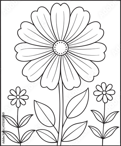 Cosmos flower garden outline illustration for coloring pages and kids activities