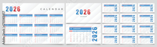 2026 Calendar Design Set: Monthly Planners & Yearly Overview Template, Modern Minimalist Style