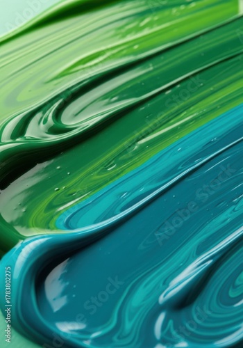 Colorful Abstract Paint Strokes in Green and Blue
