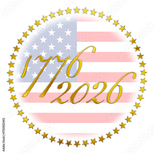 US fantasy gold badge for the 250th anniversary of the history of the United States of America, illustration