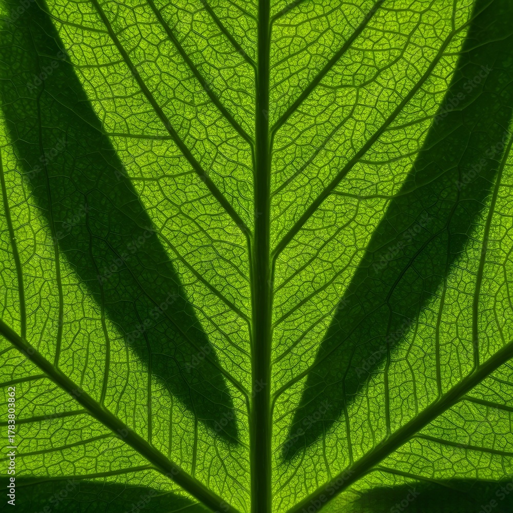 Obraz premium Intricate Leaf Vein Structure with Dark Shadows, Macro View