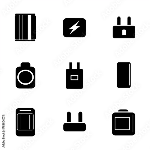 Assortment of electrical plugs and power icons