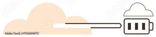 Minimalist cloud linked to a battery with a connecting cable, symbolizing energy, technology, and data flow. Ideal for cloud storage, energy conservation, tech services, efficiency, modern solutions