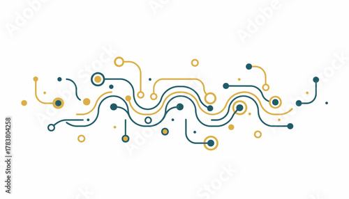 Abstract Digital Circuit Background. Flowing Network Connectivity Graphic with Modern Nodes.