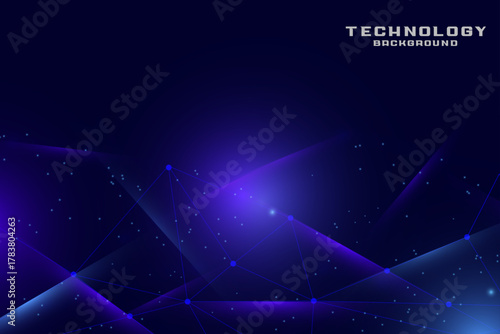 Futuristic Technology Background with Blue Digital Network Lights, Gradient Connection Background.
