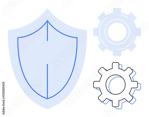 Shield icon symbolizing protection and two gears representing settings and mechanisms. Ideal for concepts thumbs up cybersecurity, data protection, system optimization, software development