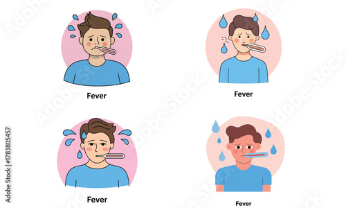 Sick person with thermometer and fever symptom medical health illustration
