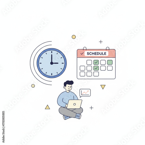 Man Working on Schedule and Time Management Illustration