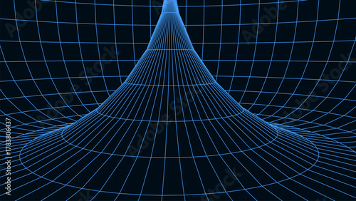 Abstract 3D tunnel. Vector wormhole. Path from grid.