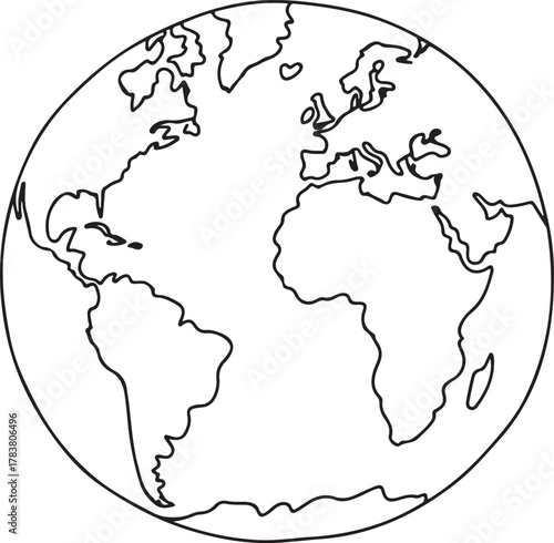 Earth outline showing continents with a minimalist globe style geography knowledge learning