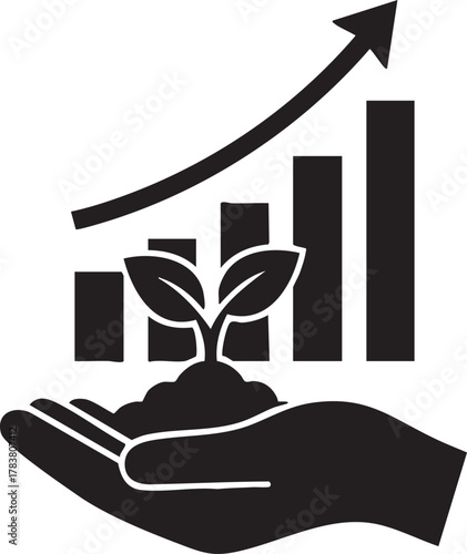 ESG Growth: Hand Holding Sprout in Soil with Rising Bar Chart