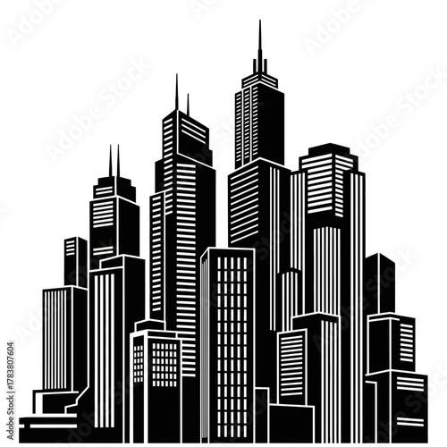Modern City Skyline Skyscraper Illustration Urban Buildings Silhouette
