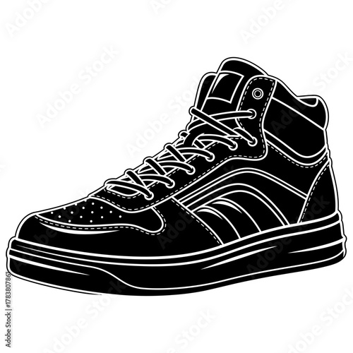 High Top Sneakers Illustration with Detailed Laces and Streetwear Style