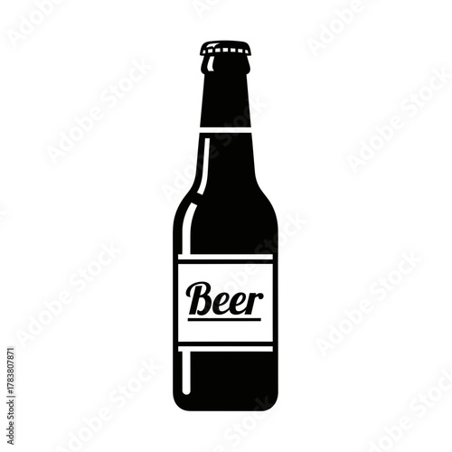 Beer Bottle Silhouette Black and White Vector Illustration