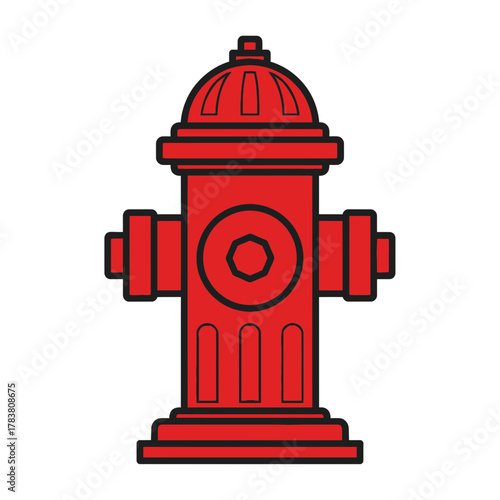 Red Fire Hydrant Illustration Icon for Emergency Safety and Water Supply