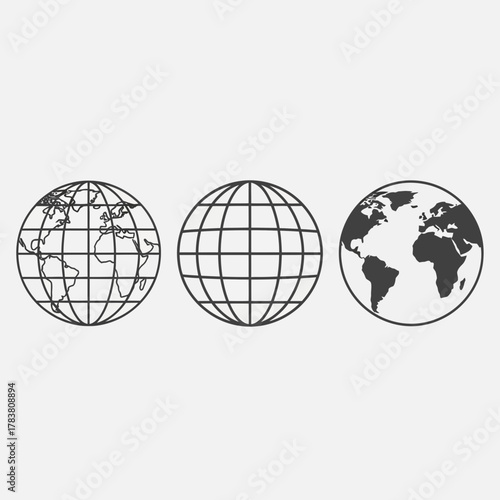 Earth Globe Silhouette — World Map Vector, Global Planet Illustration, Black and White Earth Design