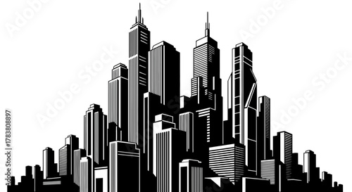 Modern City Skyline Skyscraper Illustration Urban Buildings Silhouette