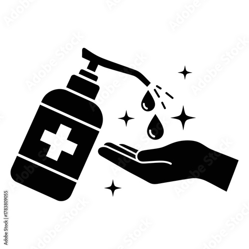 Hand Sanitizer Bottle and Hand Hygiene Symbol Vector Illustration