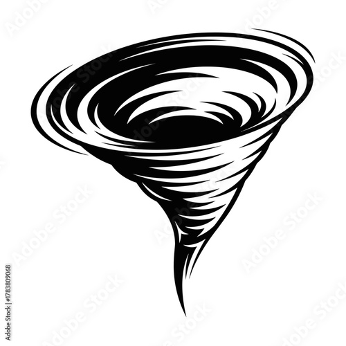 Powerful Tornado Swirl Black and White Vector Illustration