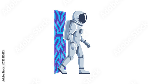 Astronaut Stepping Through Futuristic Digital Portal: Space Exploration, Metaverse Entry, and Technology Transition Vector Illustration