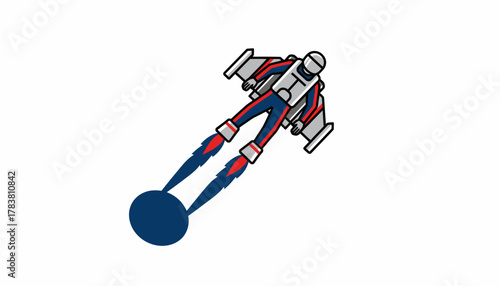 Rapid Business Acceleration Concept: Astronaut with Jetpack Flying Away from Sphere, Symbolizing Startup Launch, Growth, and Speed