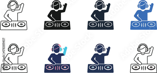 DJ music club icons set nightlife, party entertainment and audio mixing equipment vector illustration icons silhouette