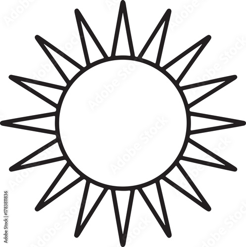 Glossy Sun Line Art Illustration, Coloring Book Page Line Art Drawing