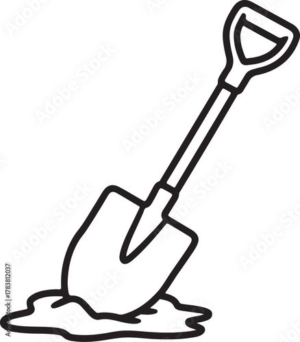 Shovel Line Art Illustration, Coloring Book Page Line Art Drawing
